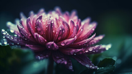 Flower with water drops on blurred background, generative ai