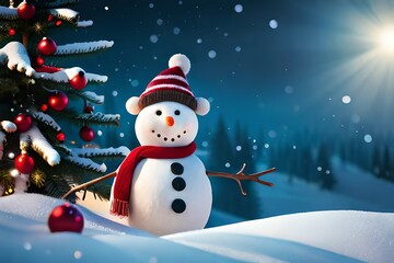 Cute happy snowman. Generative AI
