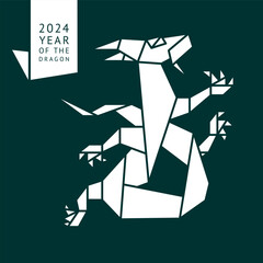 Fototapeta premium Origami water dragon made white paper, 2024 Year, for New Year's greetings and christmas design, simple vector illustration