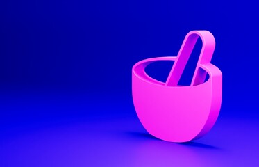 Pink Witch cauldron icon isolated on blue background. Happy Halloween party. Minimalism concept. 3D render illustration