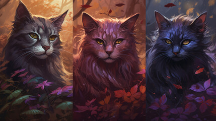 Feline character in the forest in fantasy style, generative ai