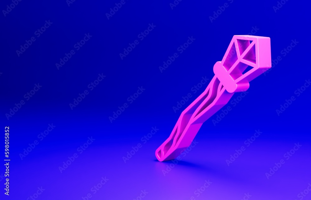 Sticker Pink Magic staff icon isolated on blue background. Magic wand, scepter, stick, rod. Minimalism concept. 3D render illustration