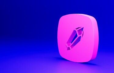 Pink Magic stone icon isolated on blue background. Fantasy crystal. Jewelry gem for game. Minimalism concept. 3D render illustration