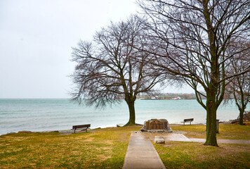 The Queen's Royal Park in spring. Park on the shores of Lake Ontario at the confluence of the Niagara River, Niagara-on-the-Lake, Canada