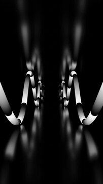 Vertical video black and white wave pipes in tunnel loop animation  Generative AI