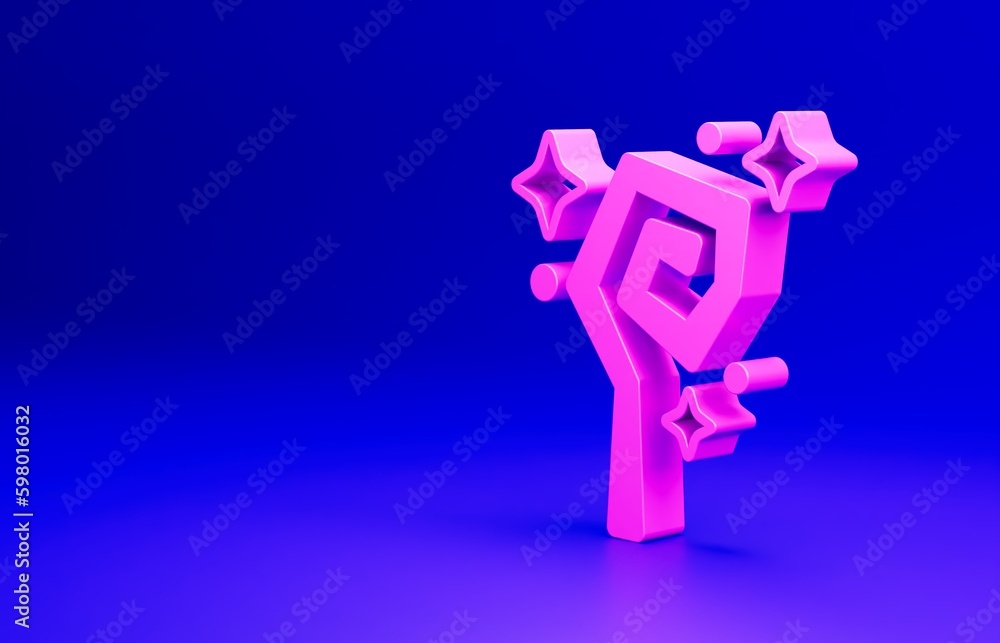 Sticker Pink Magic staff icon isolated on blue background. Magic wand, scepter, stick, rod. Minimalism concept. 3D render illustration