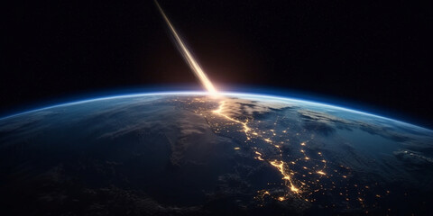 Meteorit Einschlag auf Planet Erde, Gefahr aus dem All, ai generativ - obrazy, fototapety, plakaty