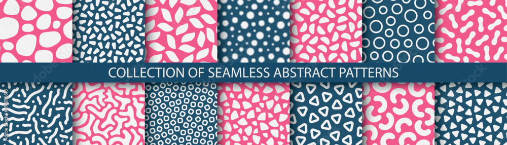 Wall mural collection of vector seamless color trendy patterns. simple fabric prints with abstract shapes. repe