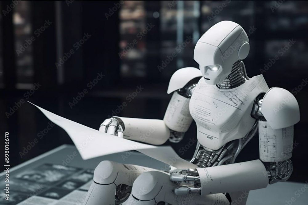 Aufkleber document robot office ai digital paper technology hand laptop artificial. generative ai. generative 