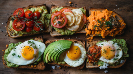 Fototapeta na wymiar Toast with avocado and eggs on top, generative ai