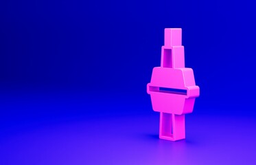 Pink TV CN Tower in Toronto icon isolated on blue background. Famous world landmarks icon concept. Tourism and vacation theme. Minimalism concept. 3D render illustration