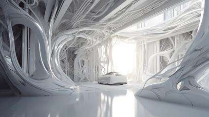 Modern white interior, factory in white color, generative ai