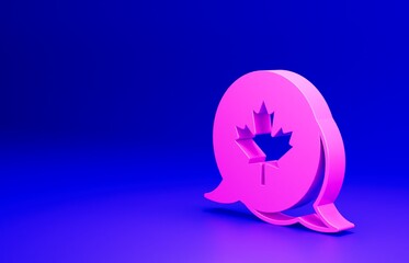 Pink Canadian maple leaf icon isolated on blue background. Canada symbol maple leaf. Minimalism concept. 3D render illustration