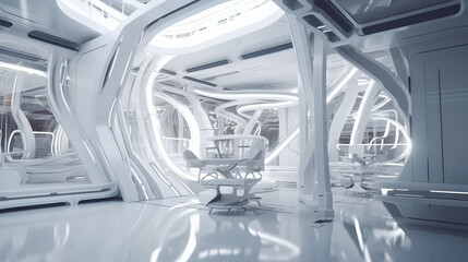 Modern white interior, factory in white color, generative ai