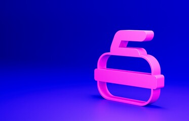 Pink Stone for curling sport game icon isolated on blue background. Sport equipment. Minimalism concept. 3D render illustration