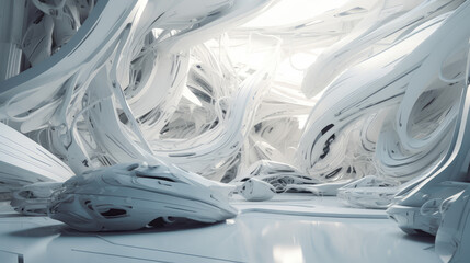 Modern white interior, factory in white color, generative ai