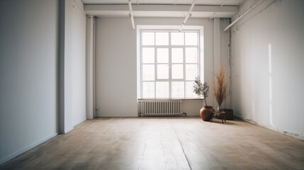 Interior with a white wall, empty interior, generative ai