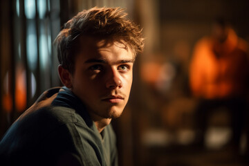 Obraz premium young adult or teenager in prison. Generative AI