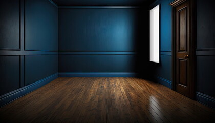 wooden floor and dark blue wall, empty room
