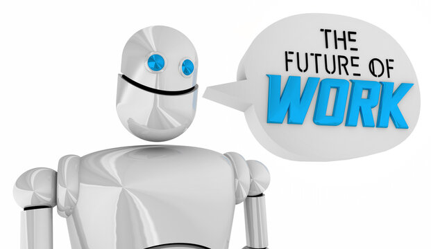 The Future of Work Robotic Process Automation AI RPA New Employment Trends 3d Illustration