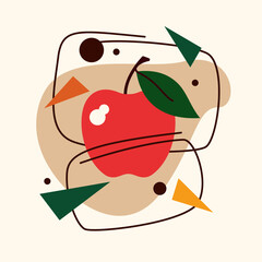 Vector graphics in a minimalistic fashionable style with geometric elements. Illustration of a apple in a flat style.