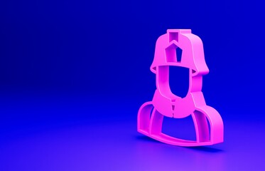 Pink Firefighter icon isolated on blue background. Minimalism concept. 3D render illustration