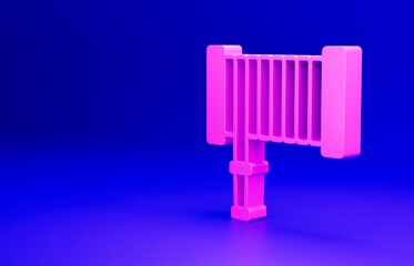 Pink Fire hose reel icon isolated on blue background. Minimalism concept. 3D render illustration