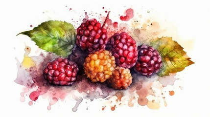 Mulberry fruit with top view on white background, generative ai