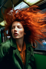 Generative AI illustration Beautiful young girl with long hair in the New York subway