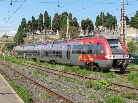 train parked at the station in Carcassonne