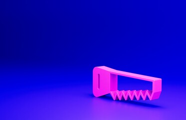 Pink Hand saw icon isolated on blue background. Minimalism concept. 3D render illustration