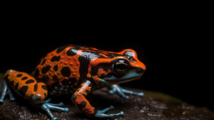 Obraz premium Poison dart frog on black backdrop, generative ai