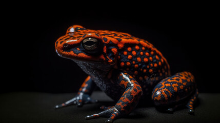 Poison dart frog on black backdrop, generative ai
