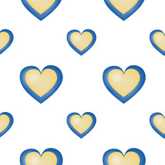 Yellow blue hearts. Colors ukrainian flag. Seamless pattern