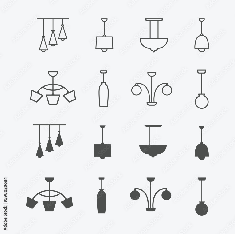 Poster chandeliers vector icon set. vector illustration of chandeliers isolated icon set. linear and filled