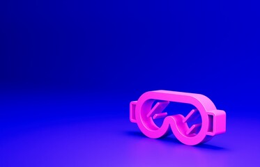 Pink Safety goggle glasses icon isolated on blue background. Minimalism concept. 3D render illustration