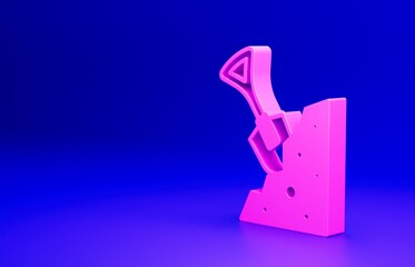 Pink Shovel and stone icon isolated on blue background. Gardening tool. Tool for horticulture, agriculture, farming. Minimalism concept. 3D render illustration