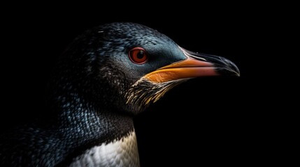 Wildlife Photography - Close-up of Real Penguin on Black Background with Copy Space for Text - Generative AI