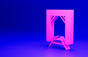 Pink Mine entrance icon isolated on blue background. Minimalism concept. 3D render illustration