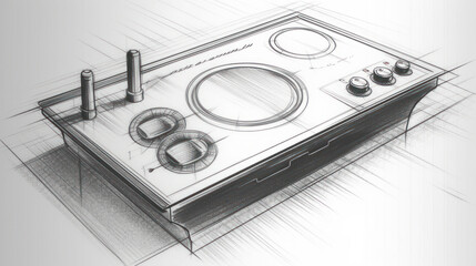 Fototapeta premium Simple pencil drawing about flat induction cooking desk, generative ai