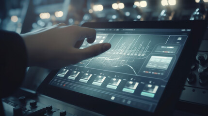 Fototapeta premium Smart industry control concept, hands holding a tablet, generative ai
