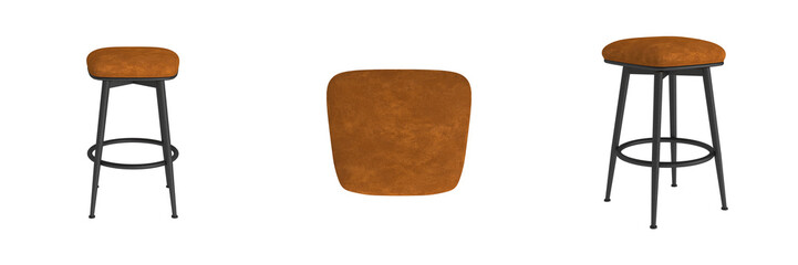 Chair in front, side and Top angles, interior furniture on white background, chair in different positions, Set of three chairs in different view angles, different angle, chairs set in various points o