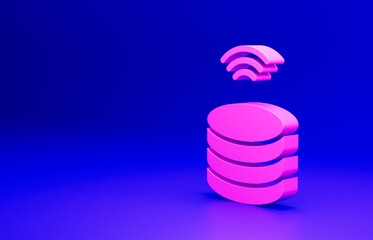 Pink Smart Server, Data, Web Hosting icon isolated on blue background. Internet of things concept with wireless connection. Minimalism concept. 3D render illustration