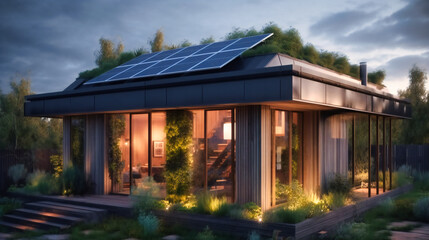 Fototapeta premium The Solar Panels Adorning the Roof of an Eco-Friendly Residence