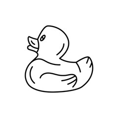 Inflatable rubber duck black line icon.