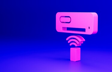 Pink Air conditioner icon isolated on blue background. Split system air conditioning. Cool and cold climate control system. Minimalism concept. 3D render illustration