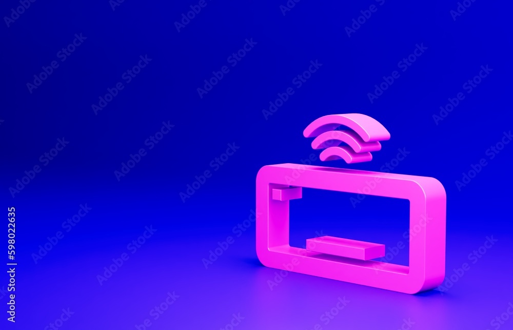 Poster pink computer keyboard icon isolated on blue background. pc component sign. minimalism concept. 3d r