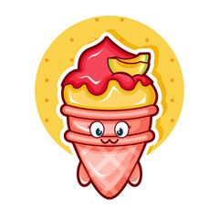 Cartoon illustration of melon ice cream with cute face