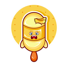 Cartoon illustration of melon ice cream with sad face