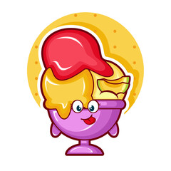 Cartoon illustration of melon ice cream with cute face